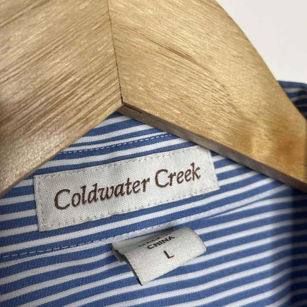 Coldwater Creek Striped Button Up Shirt Blue White Womens Size L Heritage Preppy - Picture 4 of 7